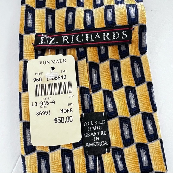 NWT JZ Richards 100% Silk Abstract Tie Gold and Navy - Picture 3 of 8